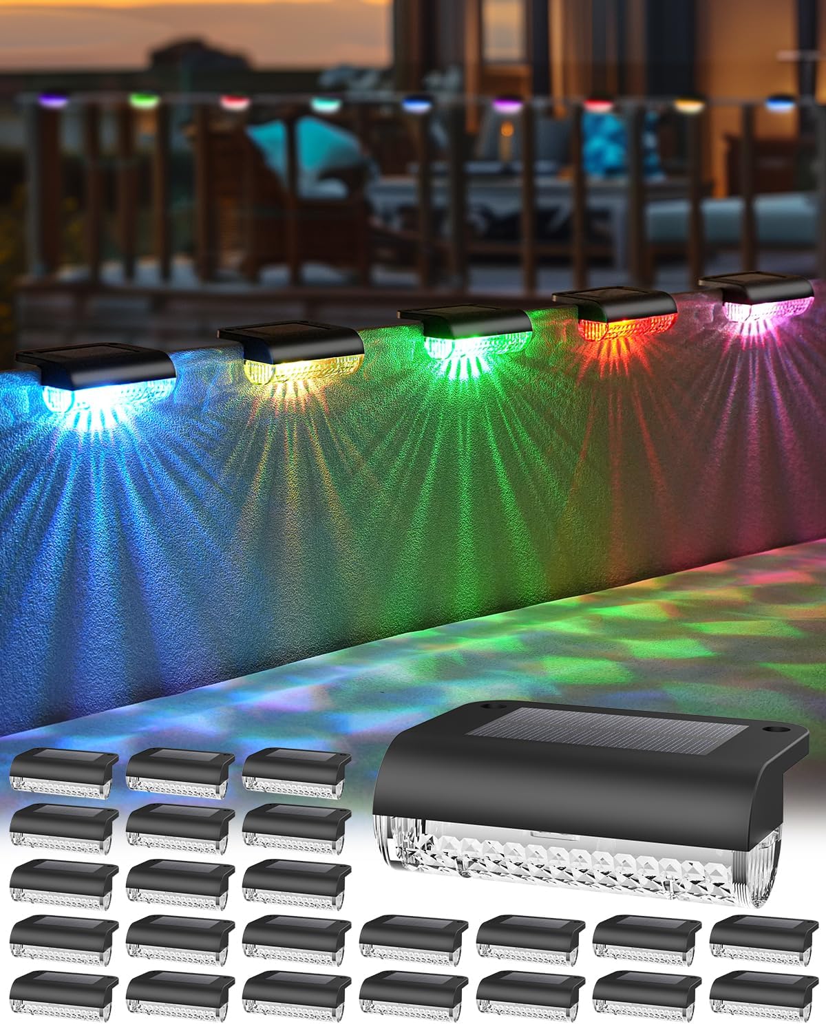 Solar Step Lights Led RGB Deck Lights Solar Fence Lights Waterproof for Outdoor Stairs, Step, Balcony, Patio