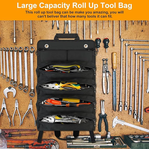 Tool Roll Bag, Small Roll Up Tool Bag with Detachable Pouches