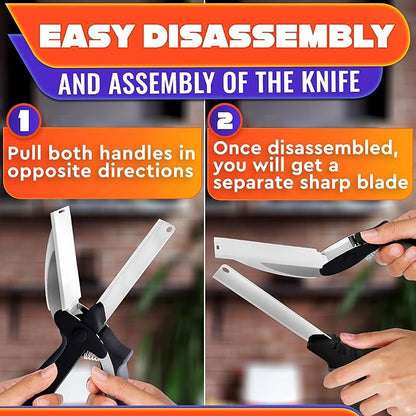 2 in 1 Kitchen Scissors for Food – Stainless Steel Blade & Plastic Cutting Board Scissors with Safety Lock |  Tomato Knife, Fruit & Vegetable Cutter – Easy-to-Use Kitchen Shears for Meat, Cheese