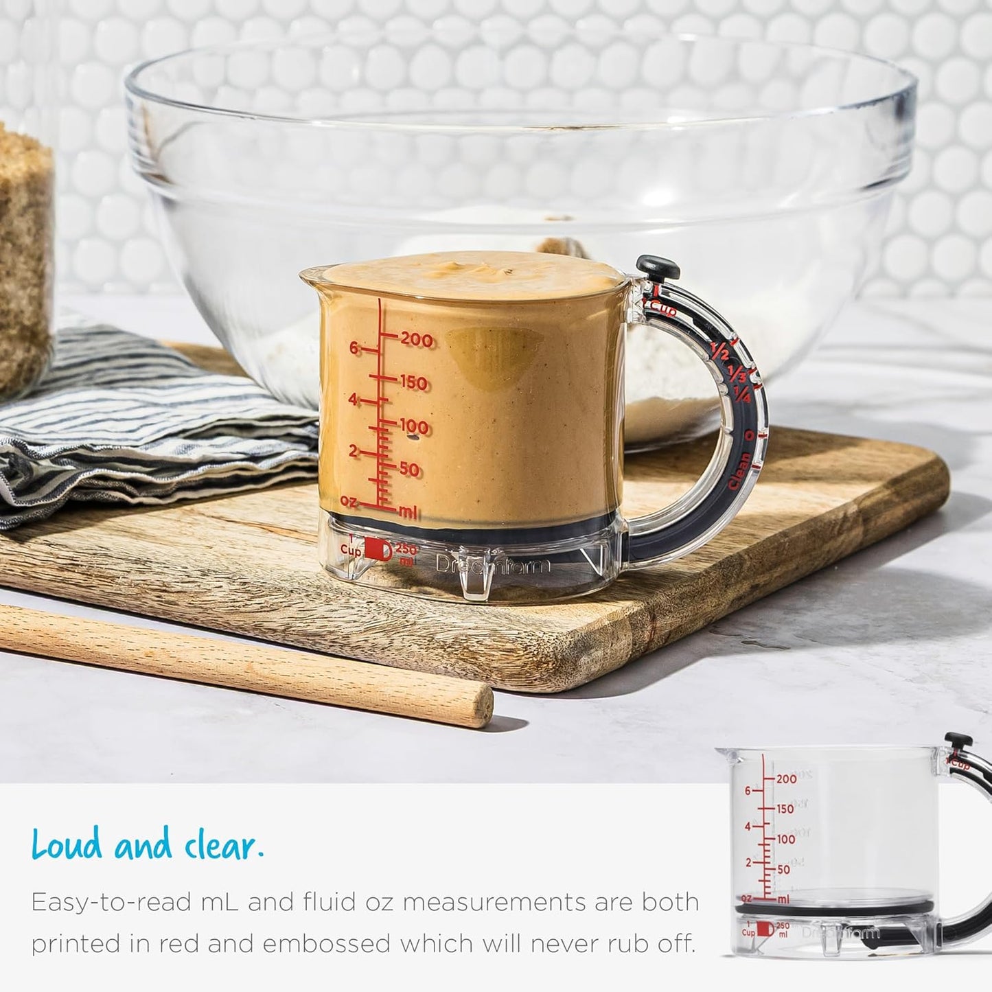 All-in-1 Adjustable Measuring Cup, Metric & Imperial Measurements up to 1 Cup - Black/Clear