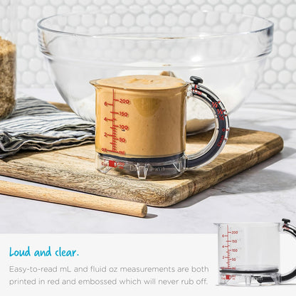 All-in-1 Adjustable Measuring Cup, Metric & Imperial Measurements up to 1 Cup - Black/Clear