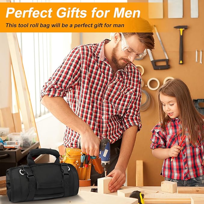 Tool Roll Bag, Small Roll Up Tool Bag with Detachable Pouches