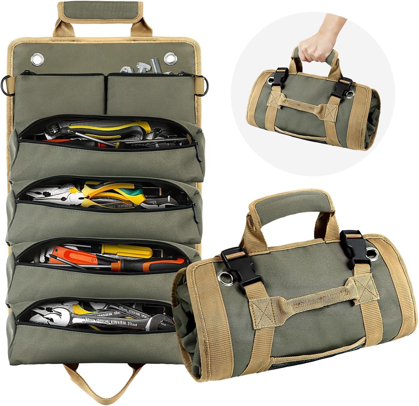 Tool Roll Bag, Small Roll Up Tool Bag with Detachable Pouches