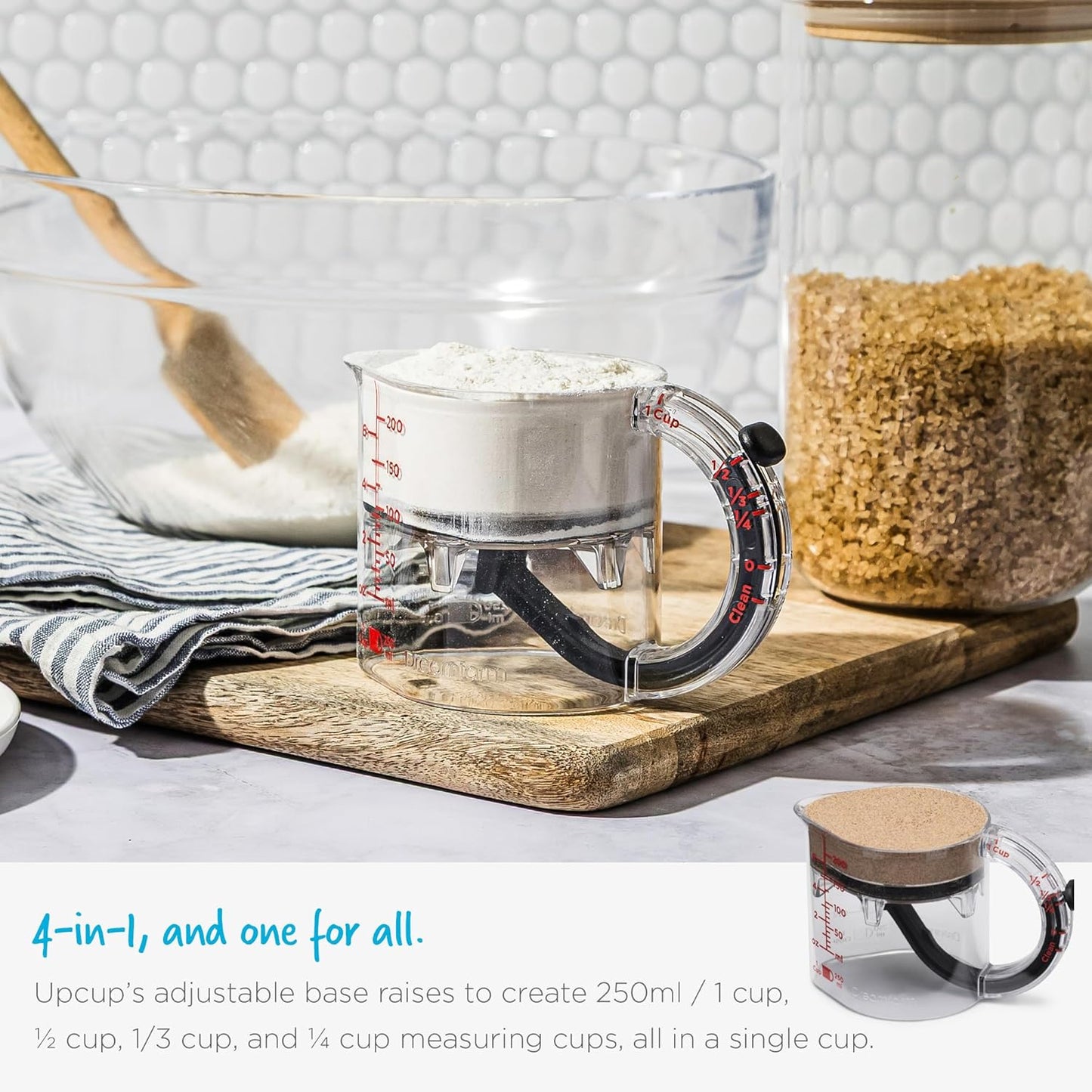 All-in-1 Adjustable Measuring Cup, Metric & Imperial Measurements up to 1 Cup - Black/Clear