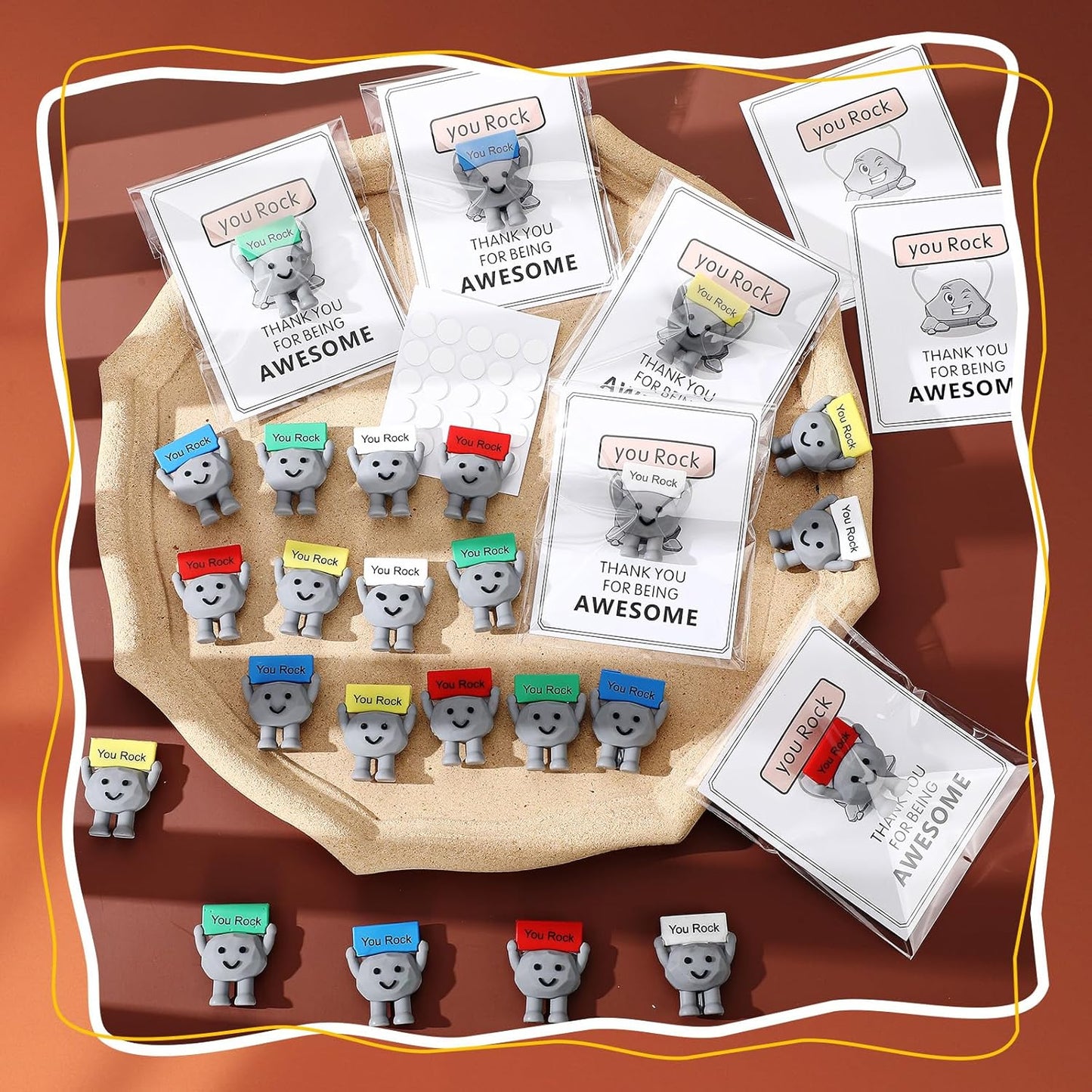 25 Pcs Mini Rubber You Rock Toys Positive Gifts You Rock Mini Miniature Figurines Decorations and Encouragement Birthday Motivational Gifts for Colleague Staff Teacher