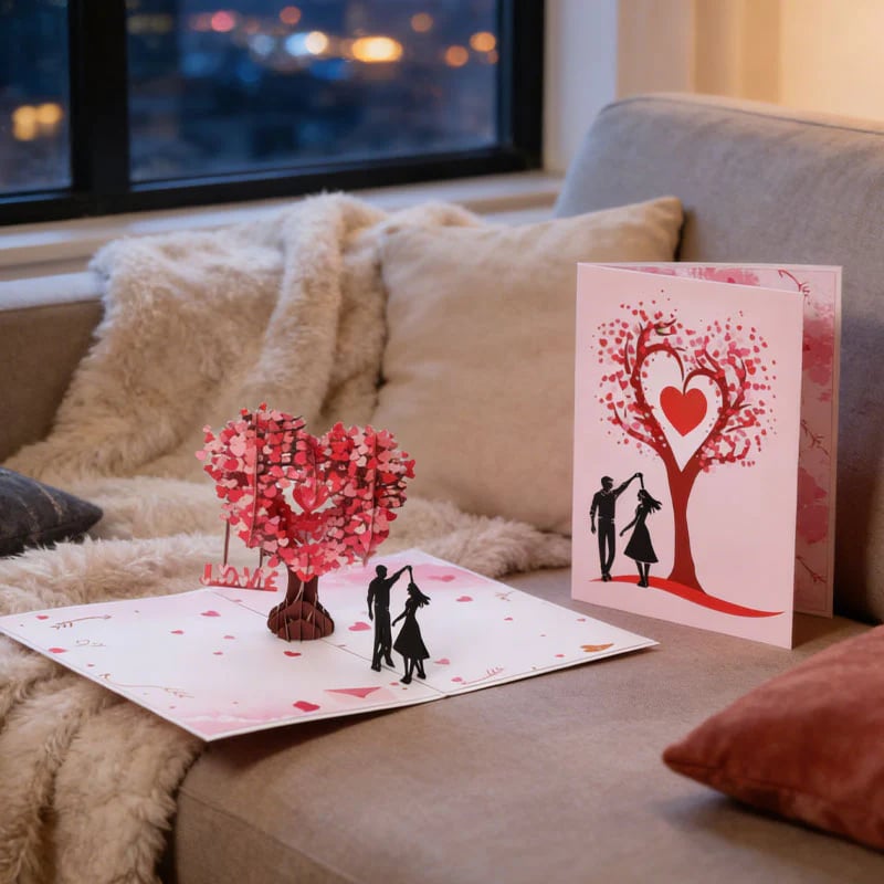 3D Pop-Up Anniversary Card - Romantic Love Tree & Hearts Design💌