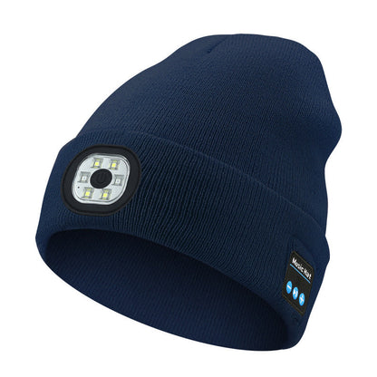 Wmcaps Bluetooth Beanie with a Light, Unisex USB Rechargeable 4 LED Fashlight Hat with Cordless Headphones, Unique Christmas Birthday Gifts for Men Him Husband Teen Black