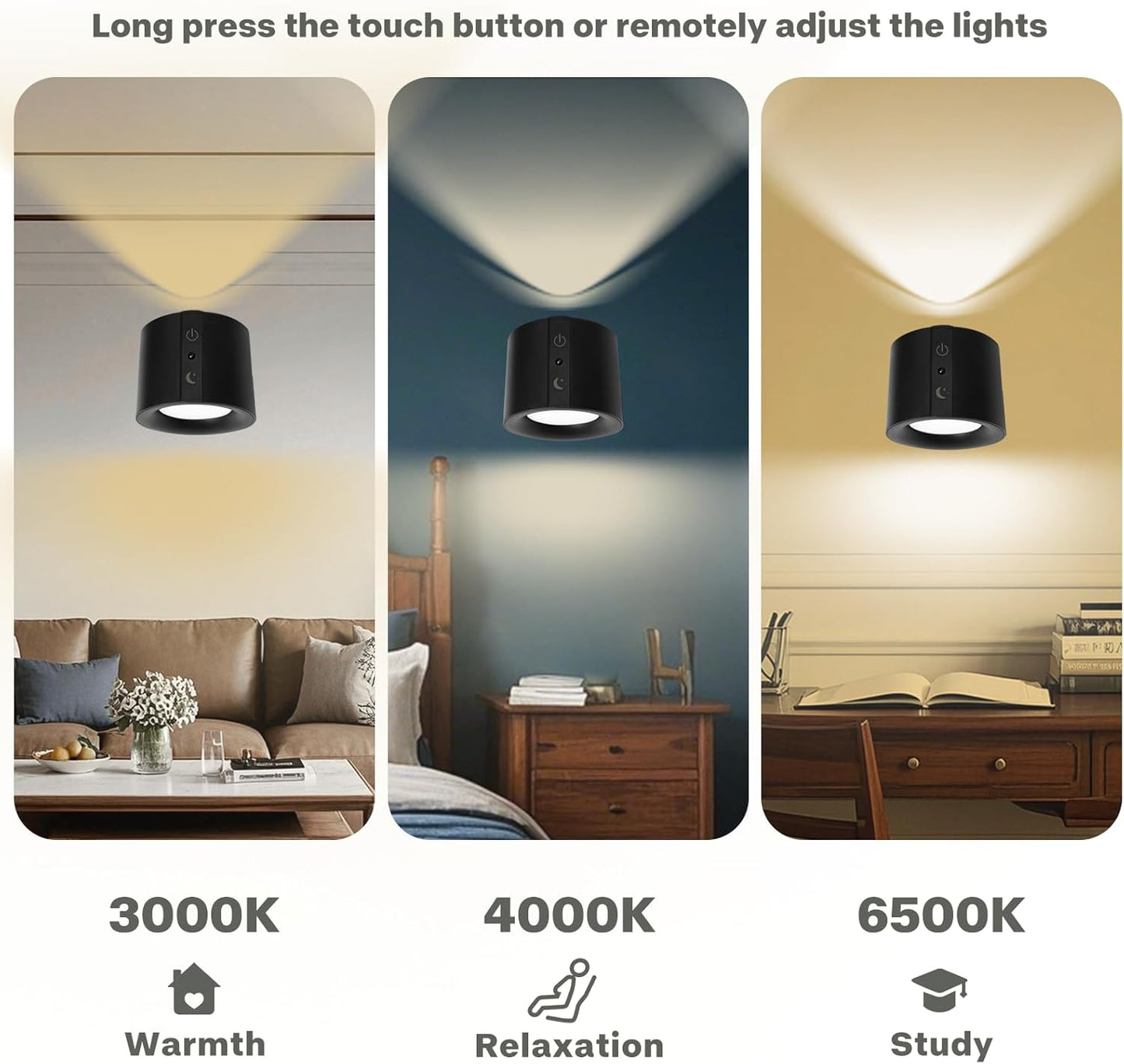 Rechargeable 360° Dual-Sided Touch Wall Lamp 2-Pack