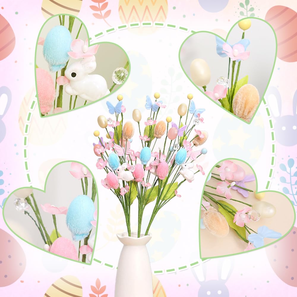 🐰🌸 Pink Easter Bunny Spray Vine Butterfly Easter Eggs & Berries Decorative Spring Floral Stems Twig Branches for Centerpiece, Wreath & Floral Arrangement 💐