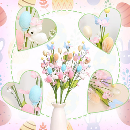 🐰🌸 Pink Easter Bunny Spray Vine Butterfly Easter Eggs & Berries Decorative Spring Floral Stems Twig Branches for Centerpiece, Wreath & Floral Arrangement 💐