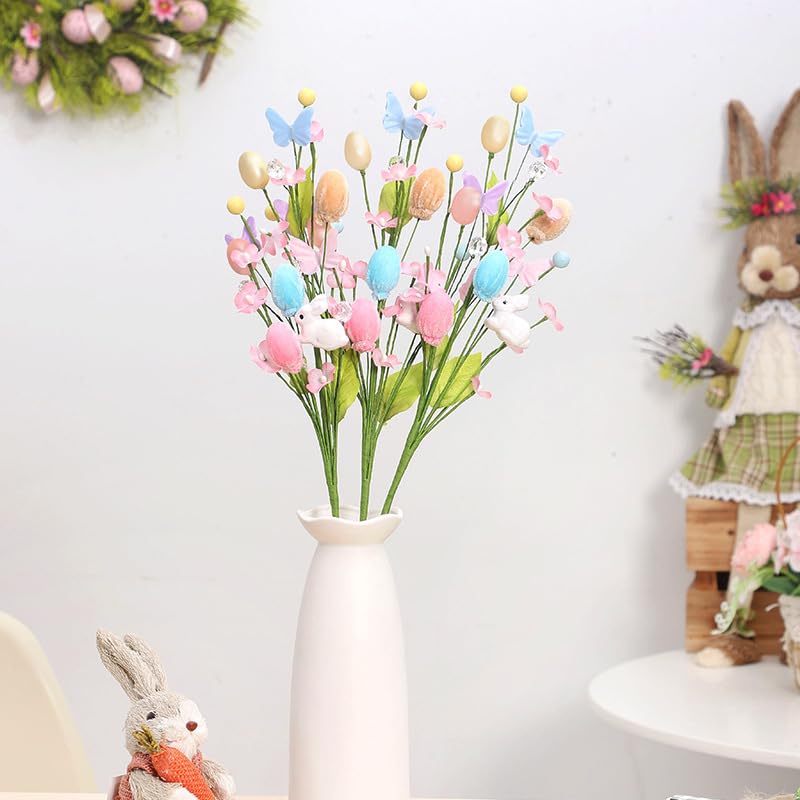 🐰🌸 Pink Easter Bunny Spray Vine Butterfly Easter Eggs & Berries Decorative Spring Floral Stems Twig Branches for Centerpiece, Wreath & Floral Arrangement 💐