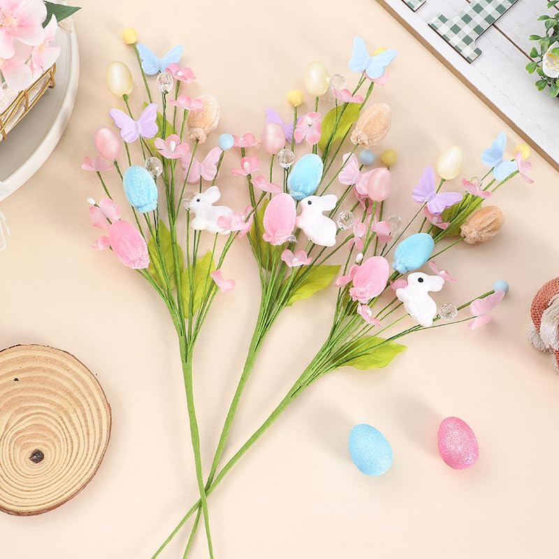 🐰🌸 Pink Easter Bunny Spray Vine Butterfly Easter Eggs & Berries Decorative Spring Floral Stems Twig Branches for Centerpiece, Wreath & Floral Arrangement 💐