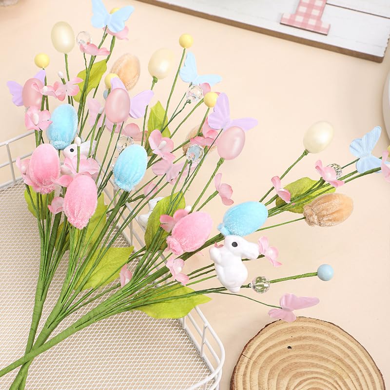 🐰🌸 Pink Easter Bunny Spray Vine Butterfly Easter Eggs & Berries Decorative Spring Floral Stems Twig Branches for Centerpiece, Wreath & Floral Arrangement 💐